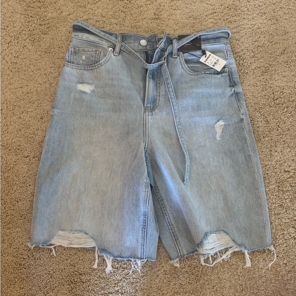 Distressed Light Blue Denim Shorts